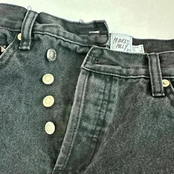 Princess Polly womens 0 black asymmetric crossover high waisted button fly jeans - Picture 8 of 13